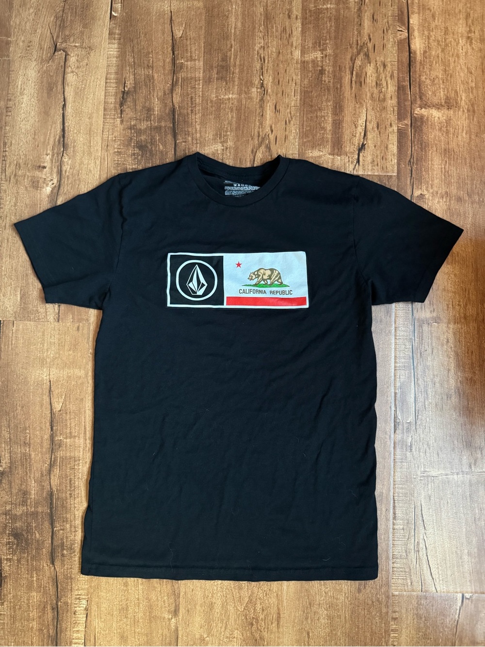 Volcom Black California Republic Graphic Tee with Flag Patch